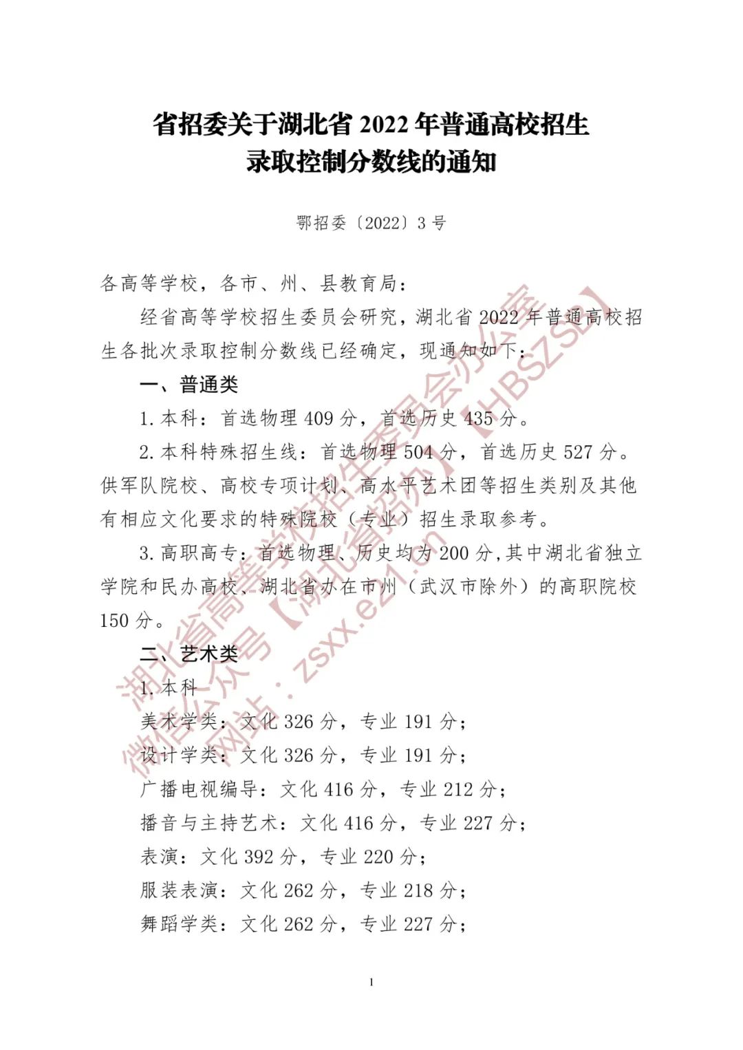 2022湖北高考分数线
