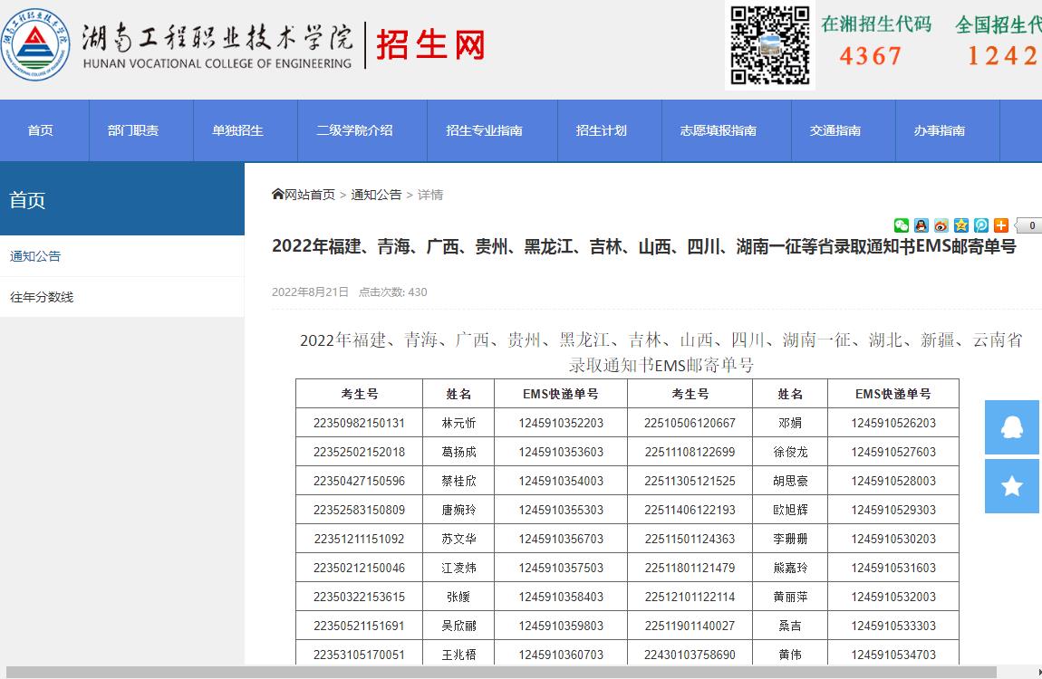 湖南工程职业技术学院2022年录取通知书