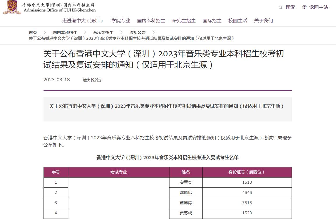 2023年香港中文大学(深圳)艺术类招生简章