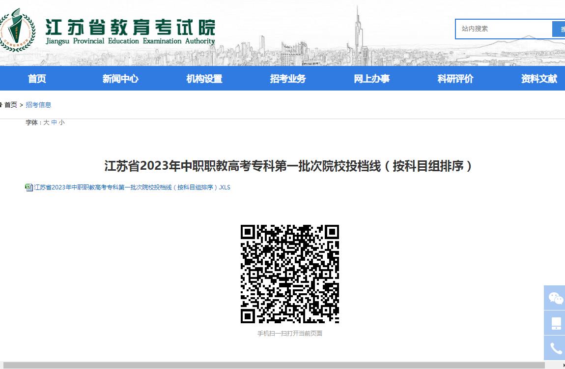 江苏省2023年中职职教高考专科第一批次院校投档线(按科目组排序)