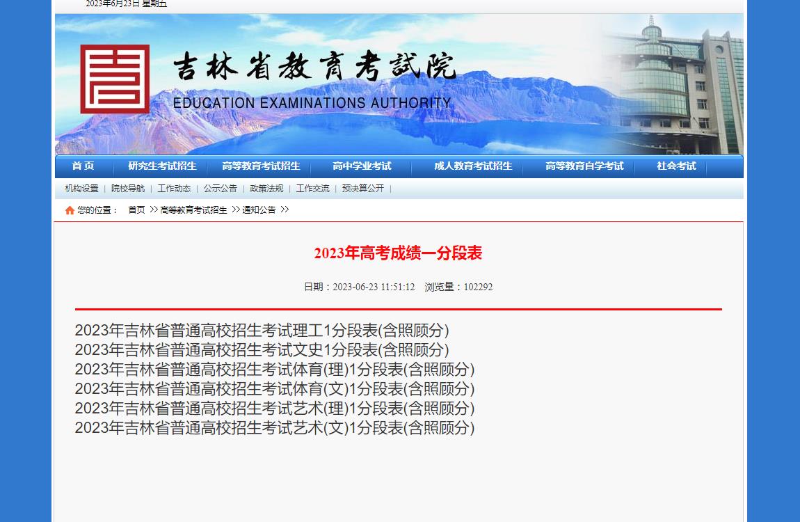 2023吉林高考一分一段表,吉林高考一分一段
