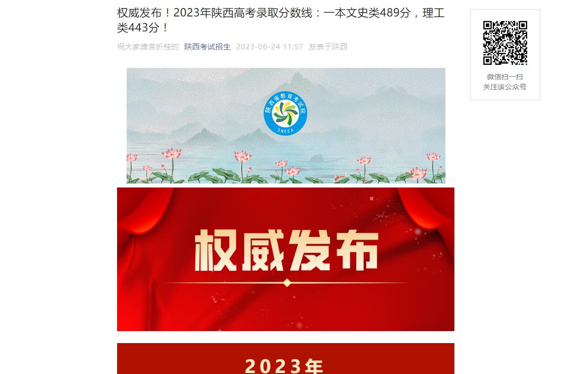 2023年陕西高考分数线