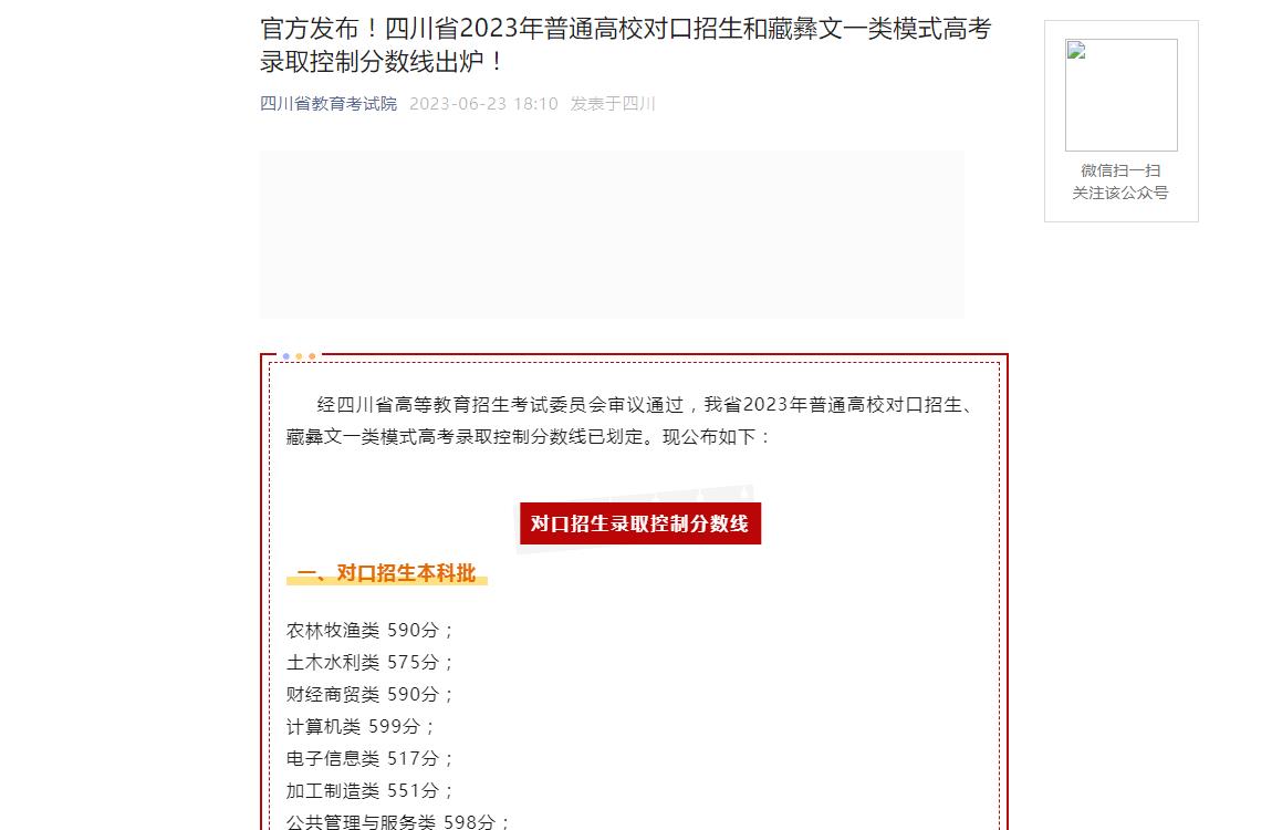 2023年四川高考分数线