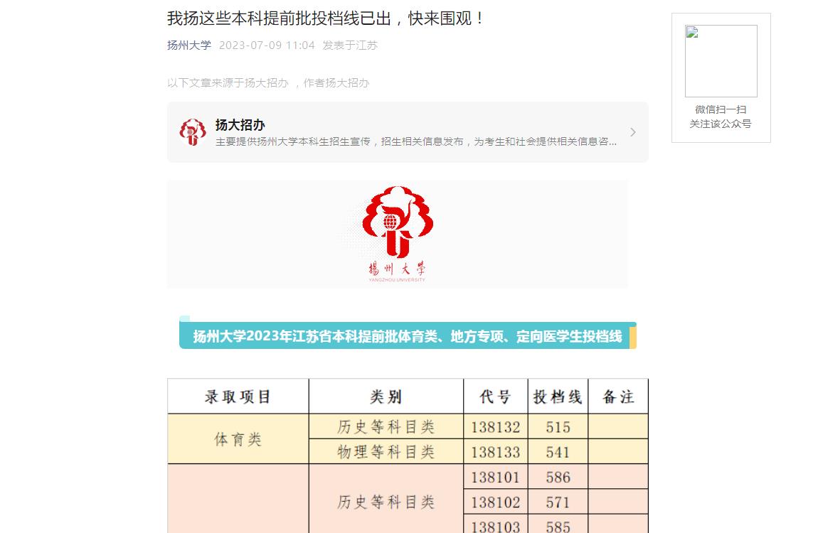 揚州大學普通類錄取分數線