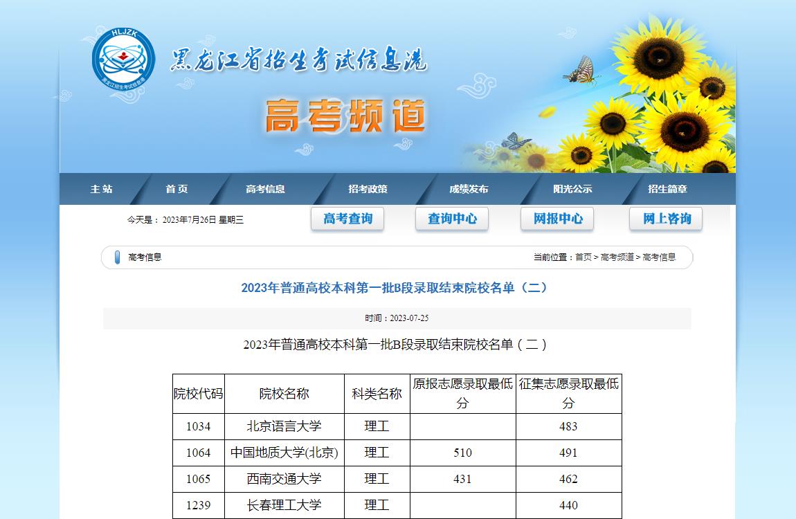 2023年黑龍江高考錄取查詢