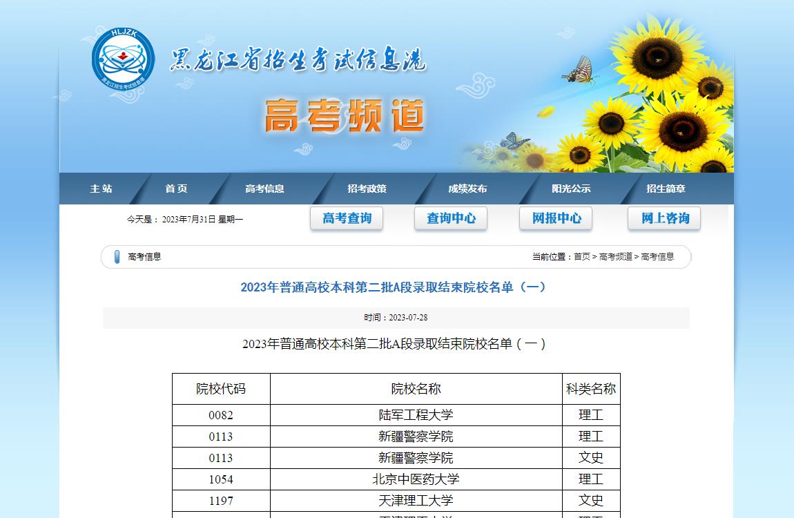2023年黑龍江高考錄取查詢