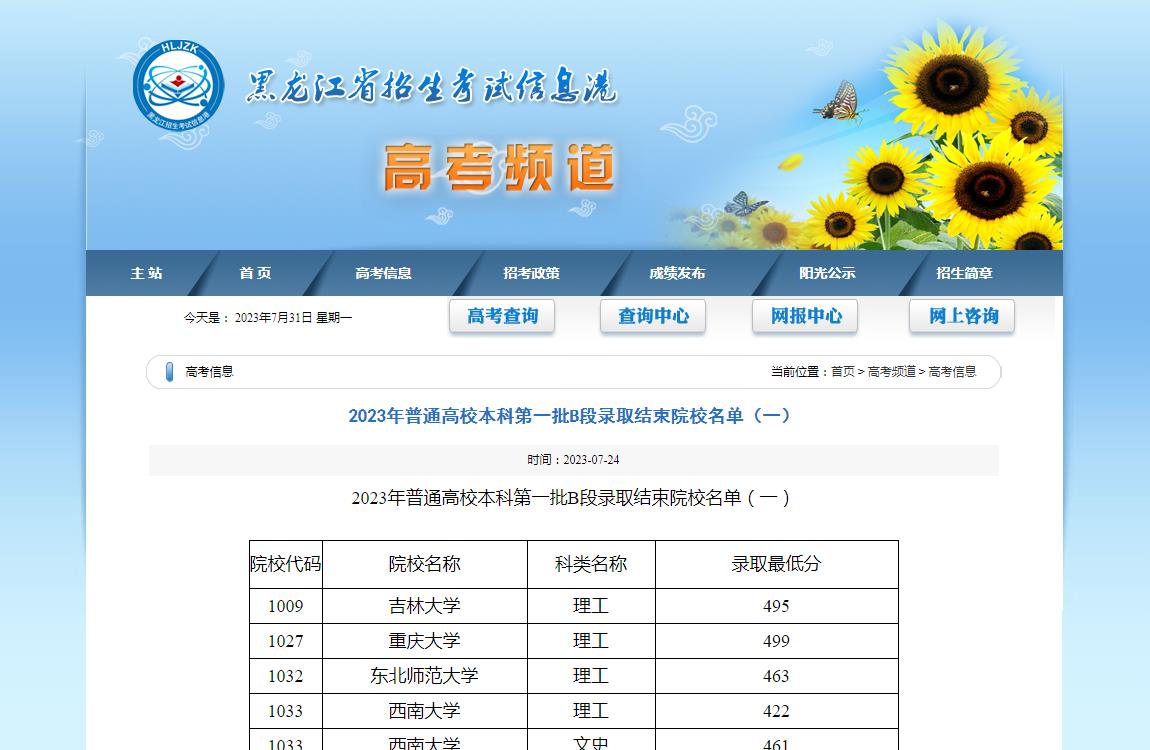 2023年黑龍江高考錄取查詢