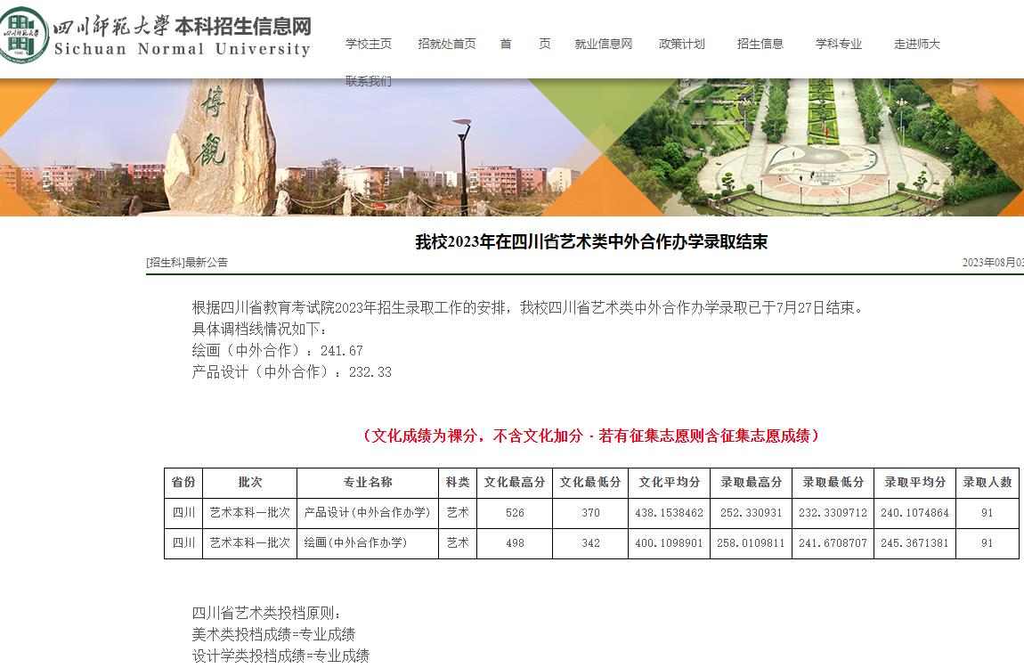 2023年四川师范大学艺术类录取原则