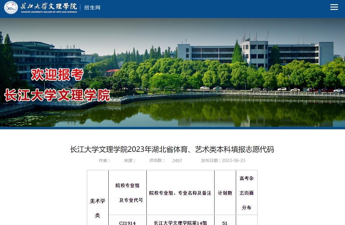 2023年长江大学文理学院艺术类招生计划