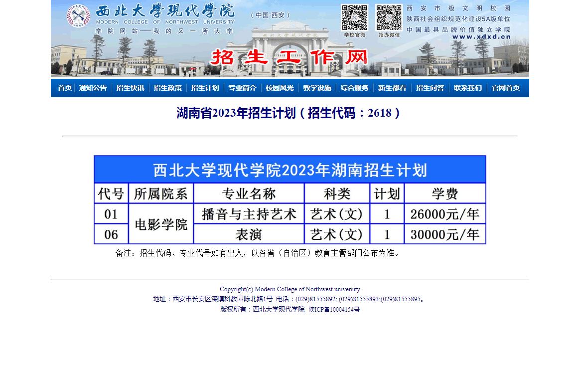 2023年西北大学现代学院艺术类招生计划