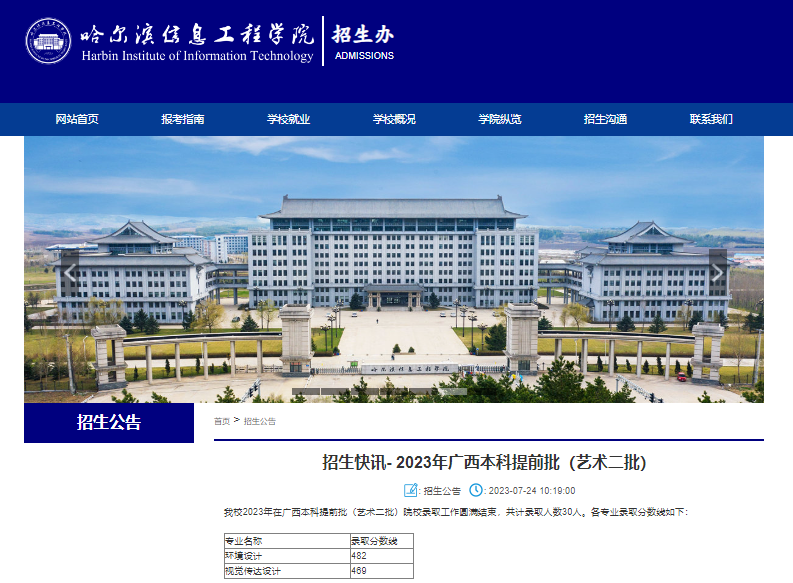 2023年哈尔滨信息工程学院艺术类录取分数线