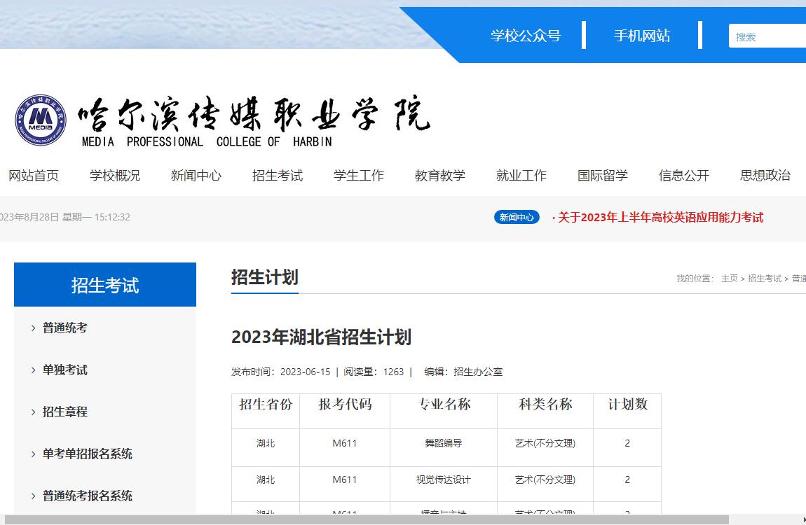 2023年哈尔滨传媒职业学院艺术类招生计划