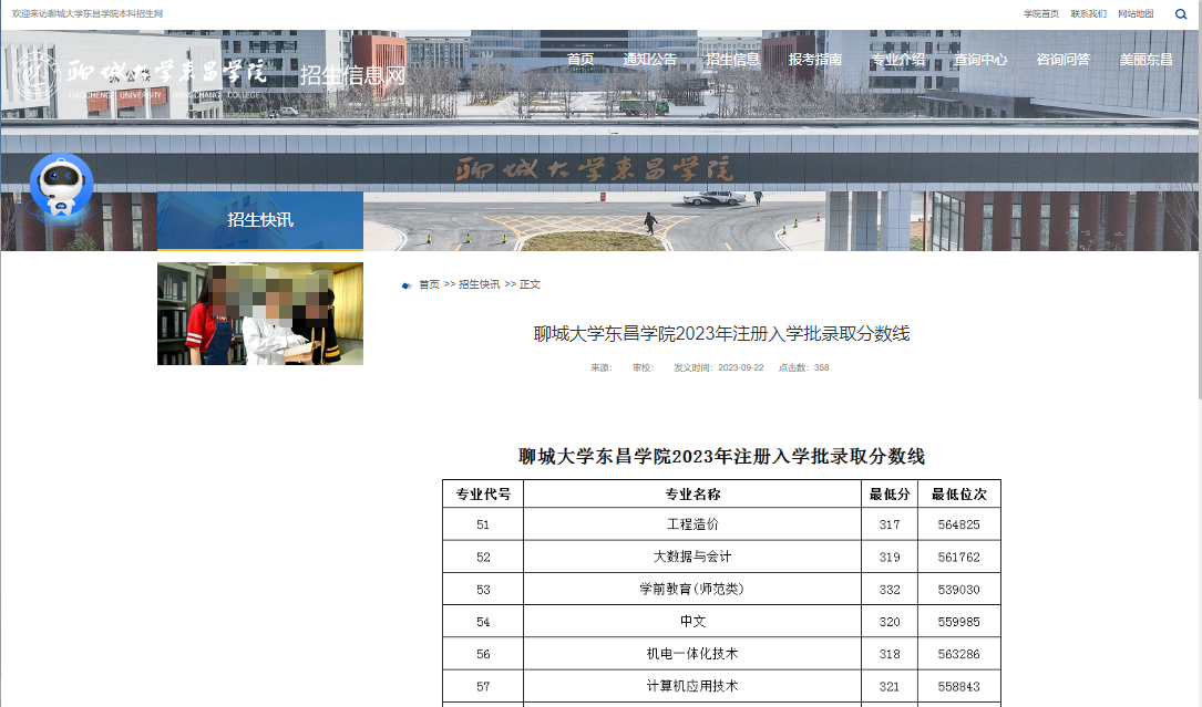 2023年聊城大学东昌学院普通类录取分数线
