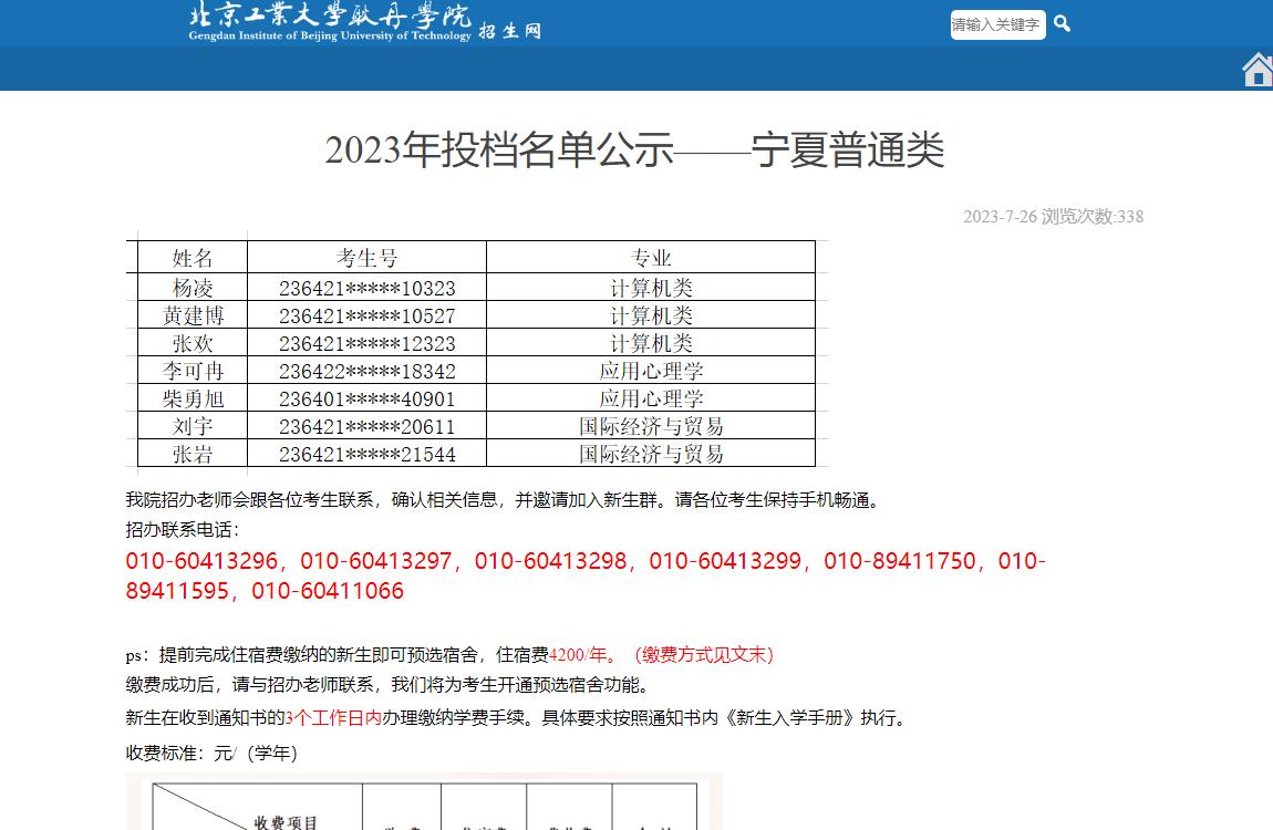 2023年北京工业大学耿丹学院录取查询