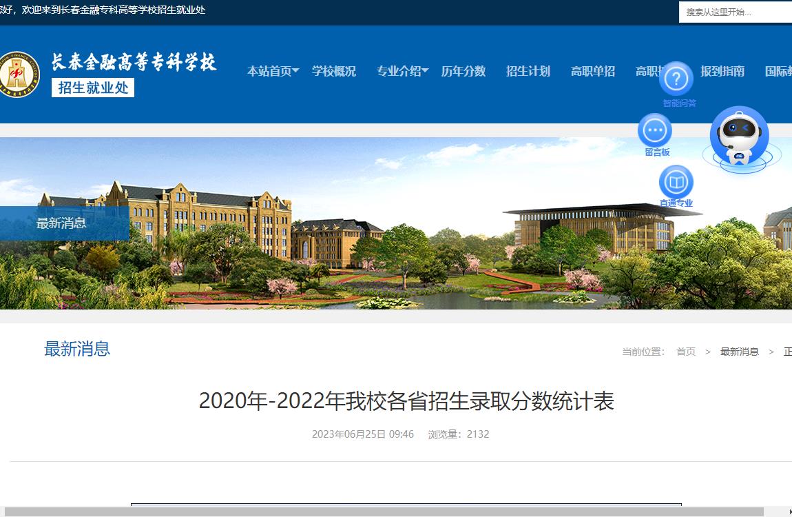 2022年长春金融高等专科学校普通类录取分数线