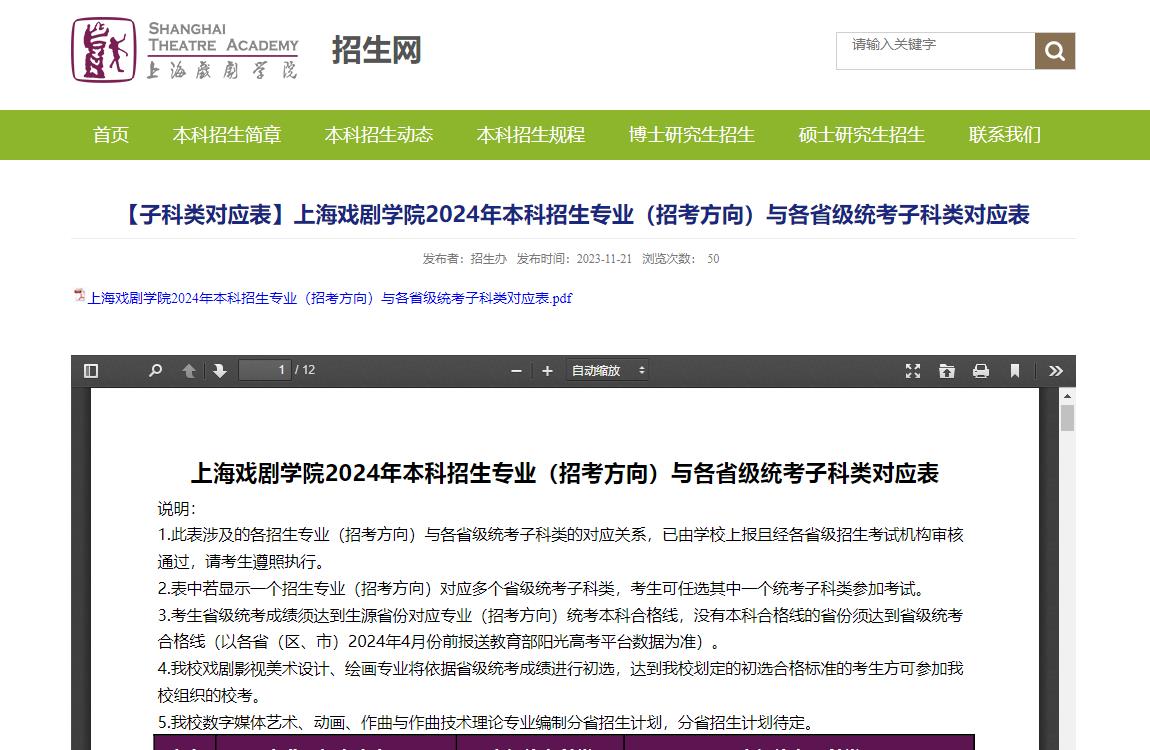 2024年上海戲劇學院藝術類招生簡章