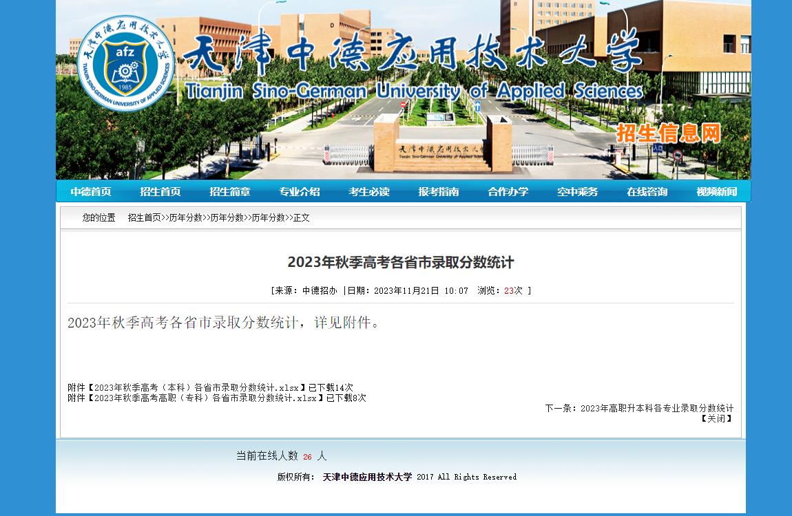 2023年天津中德应用技术大学普通类录取分数线